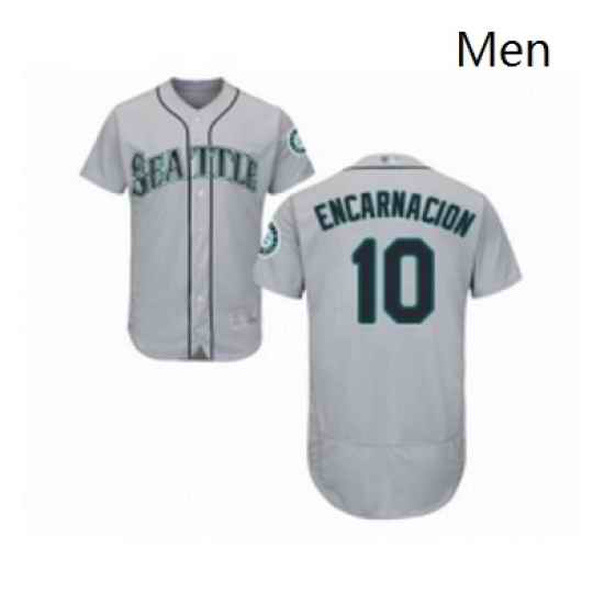 Mens Seattle Mariners 10 Edwin Encarnacion Grey Road Flex Base Authentic Collection Baseball Jersey